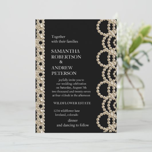 Moderne Elegante Mooie Parels Bruiloft Kaart (Staand voorkant)