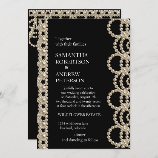 Moderne Elegante Mooie Parels Bruiloft Kaart (Voorkant / Achterkant)