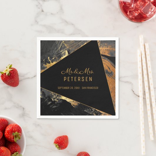 Moderne elegante Mr & Mrs goud en zwart bruiloft Servet (Insitu)