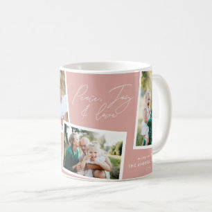 Moderne elegante multi foto familie blush roze koffiemok