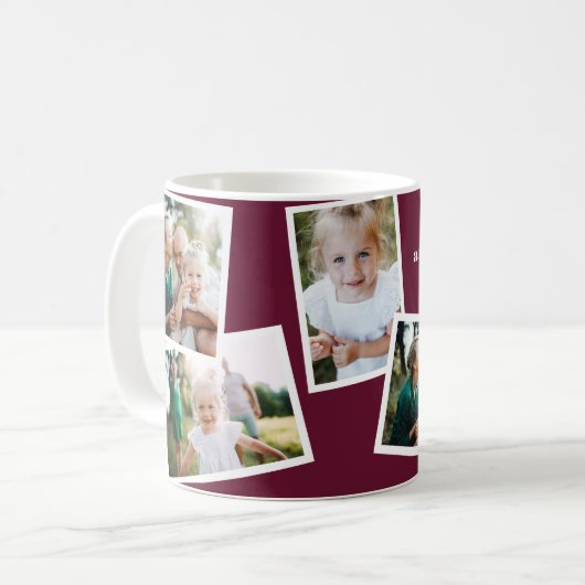 Moderne elegante multi-foto familie paarse gif kis koffiemok (Voorkant links)