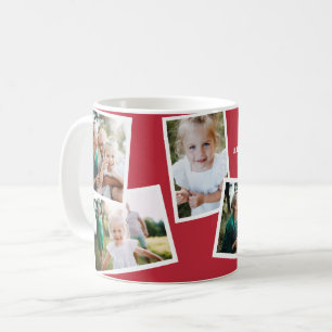 Moderne elegante multi-fotofamilie rood koffiemok
