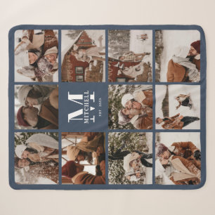 Moderne Elegante Multi Photo Collage Marine Blauw Sherpa Deken