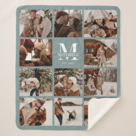 Moderne Elegante Multi Photo Collage Sage Green Sherpa Deken