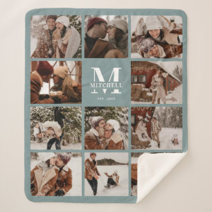 Moderne Elegante Multi Photo Collage Sage Green Sherpa Deken