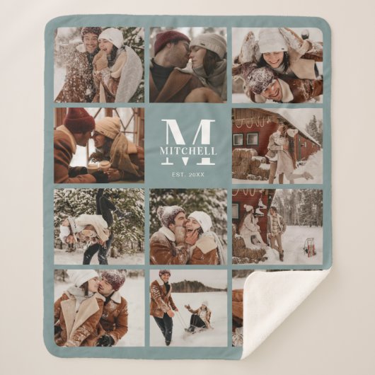 Moderne Elegante Multi Photo Collage Sage Green Sherpa Deken (Voorkant)