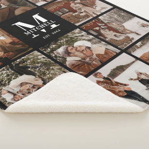 Moderne Elegante Multi Photo Collage Zwart-wit Sherpa Deken