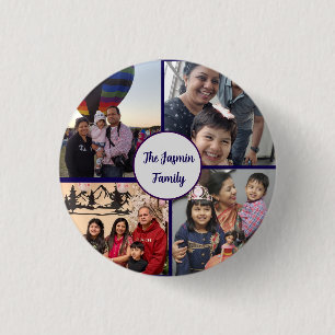 Moderne elegante multifoto familie stijlvol ronde button 3,2 cm