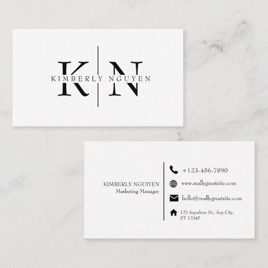 Moderne Elegante Naam Initialen Monogram Visitekaartje (Voorkant / Achterkant)