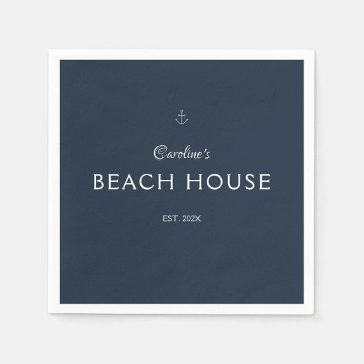 Moderne Elegante Naam Marine Blauw Anker Servet (Voorkant)
