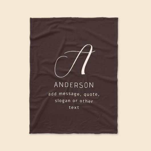Moderne Elegante Naam & Monogram | Donkerbruin Fleece Deken