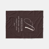 Moderne Elegante Naam & Monogram | Donkerbruin Fleece Deken (Voorkant (Horizontaal))