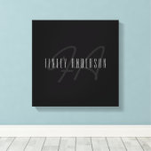 Moderne Elegante Naam & Monogram | Donkergrijs en  Canvas Afdruk (Insitu (Houten vloer))