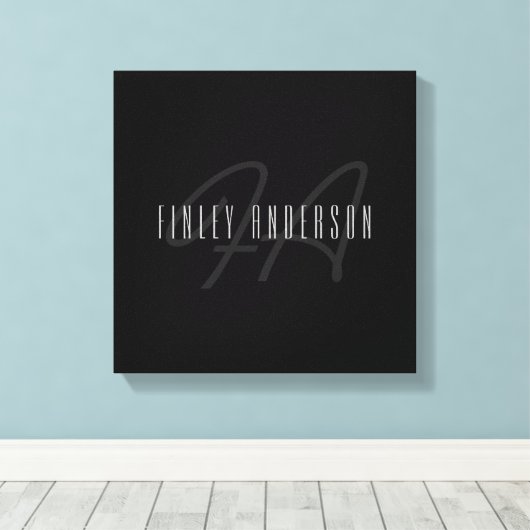 Moderne Elegante Naam & Monogram | Donkergrijs en  Canvas Afdruk (Insitu (Houten vloer))