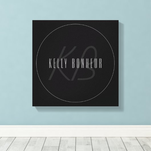 Moderne Elegante Naam & Monogram | Donkergrijs en Canvas Afdruk (Insitu (Houten vloer))