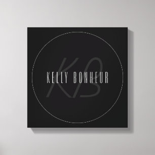Moderne Elegante Naam & Monogram   Donkergrijs en  Canvas Afdruk