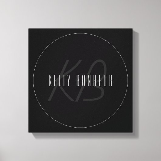 Moderne Elegante Naam & Monogram | Donkergrijs en Canvas Afdruk (Voorkant)