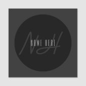 Moderne Elegante Naam & Monogram | Donkergrijs en Naamplaatje (Voorkant)