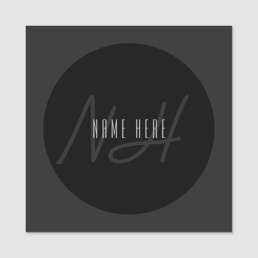 Moderne Elegante Naam & Monogram | Donkergrijs en  Naamplaatje (Voorkant)