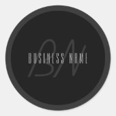 Moderne Elegante Naam & Monogram | Donkergrijs en  Ronde Sticker (Voorkant)