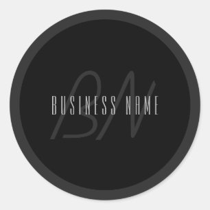 Moderne Elegante Naam & Monogram   Donkergrijs en  Ronde Sticker