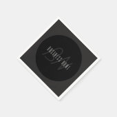 Moderne Elegante Naam & Monogram | Donkergrijs en Servet (Hoek)