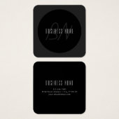 Moderne Elegante Naam & Monogram | Donkergrijs en  Vierkante Visitekaartjes (Voorkant /achterkant)