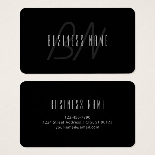 Moderne Elegante Naam & Monogram | Donkergrijs en Visitekaartje (Voorkant /achterkant)