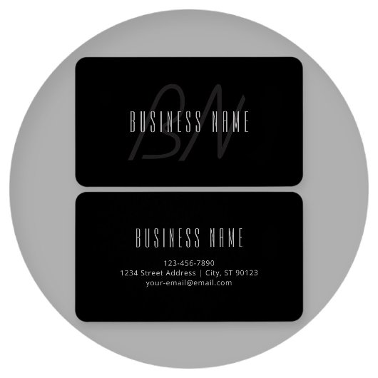 Moderne Elegante Naam & Monogram | Donkergrijs en  Visitekaartje