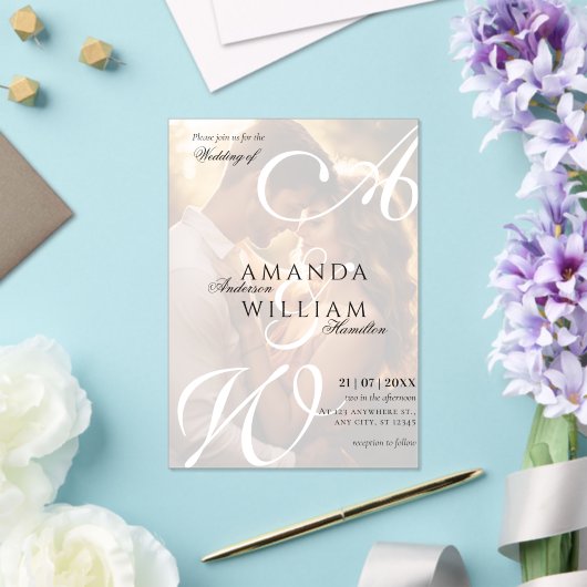 Moderne Elegante Namen Script Foto Bruiloft Acryl Uitnodigingen (Insitu (Huwelijk))