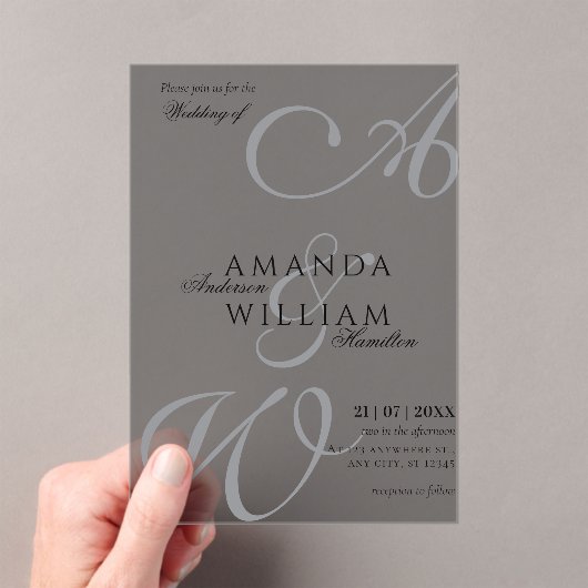 Moderne Elegante Namen Script Foto Bruiloft Acryl Uitnodigingen (Insitu (Draagbaar))