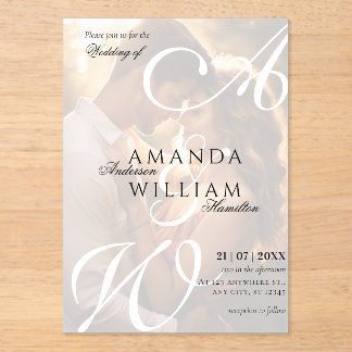 Moderne Elegante Namen Script Foto Bruiloft Acryl Uitnodigingen