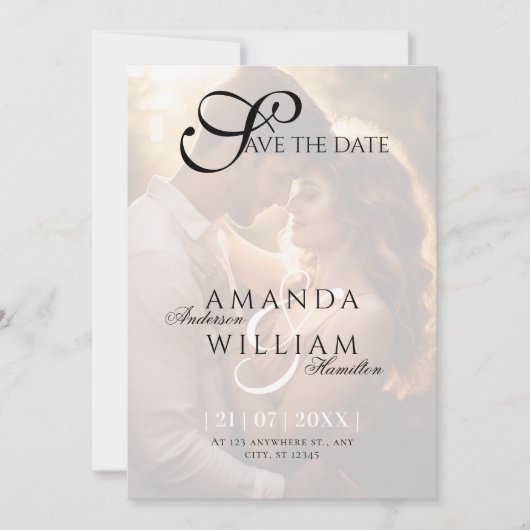 Moderne Elegante Namen Script Foto Bruiloft Save The Date (Voorkant)