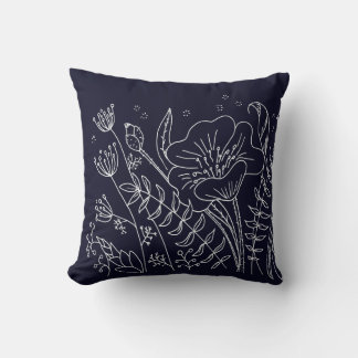 Moderne Elegante Navy Blauwe Witte Bloemen Kussen