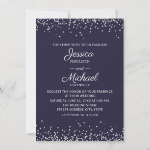 Moderne Elegante Navy Blauwe Zilveren Glitter Brui Kaart