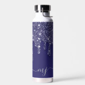 Moderne Elegante Navy Blue Glitter Druppelende Ini Waterfles (Links)