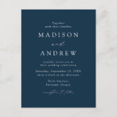 Moderne Elegante Navy Bruiloft Uitnodiging Briefkaart (Voorkant)