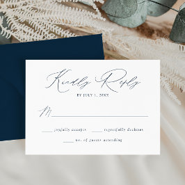 Moderne Elegante Navy Bruiloftschrift RSVP Kaartje