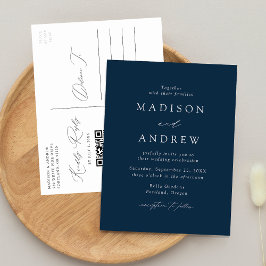 Moderne Elegante Navy QR Code Trouwdag Uitnodiging Briefkaart