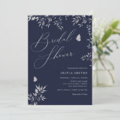 Moderne Elegante Navyblauwe Boho Bloem Bruiloft Bo Kaart (Staand voorkant)