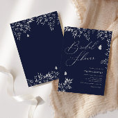 Moderne Elegante Navyblauwe Boho Bloem Bruiloft Bo Kaart