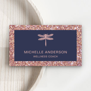 Moderne Elegante Nep Rozen Goud Glitter Libel Visitekaartje