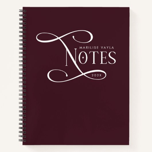 Moderne Elegante Notities Gepersonaliseerd Bordeau Notitieboek (Voorkant)