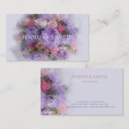 Moderne Elegante Oliekleuren Bloemen Kunst Sjabloo Visitekaartje (Voorkant / Achterkant)