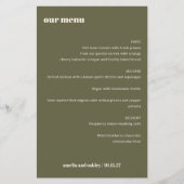 Moderne Elegante Olijfgroene Aangepaste Trouwmenu (Voorkant)