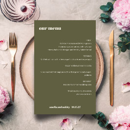 Moderne Elegante Olijfgroene Aangepaste Trouwmenu