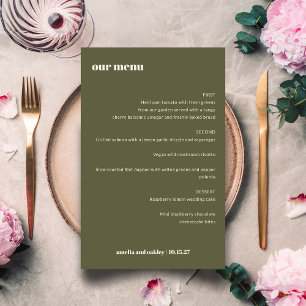 Moderne Elegante Olijfgroene Aangepaste Trouwmenu