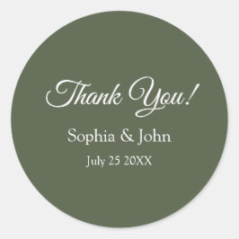 Moderne Elegante Olijfgroene Bruiloft Dank u Ronde Sticker
