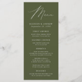 Moderne Elegante Olijfgroene Bruiloft Menu (Voorkant)