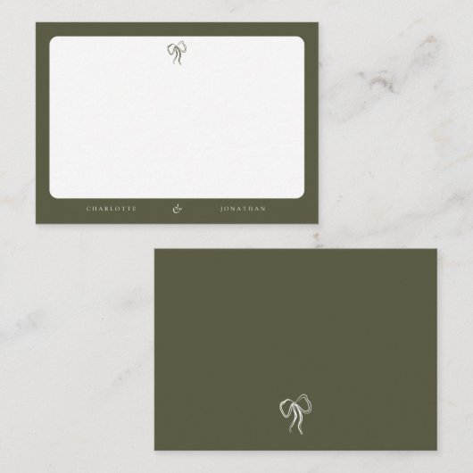 Moderne Elegante Olijfgroene Bruiloft Notitiekaartje (Voorkant / Achterkant)
